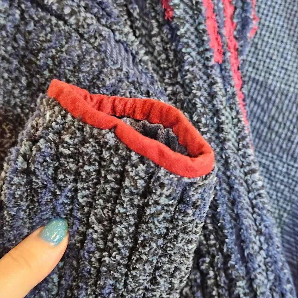 Handmade Terrycloth Blue Open Front Jacket Size‎ Large